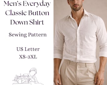 Herren Klassisches Button Down Hemd Schnittmuster (XS-3XL) (PDF Download)