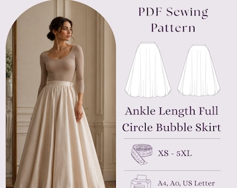 Knöchel-Länge Vollkreis Bubble Rock Schnittmuster PDF, Hohe Taille Maxi Rock DIY