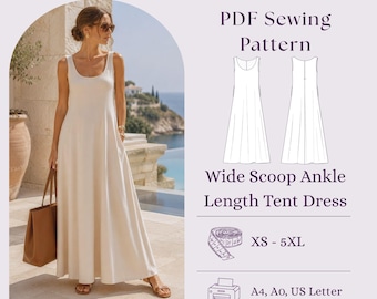 Tent Maxi Dress Sewing Pattern | Scoop Neck Knit Dress (PDF)