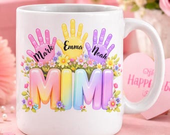 Personalized Mimi Handprint Mug PNG, Mother’s Day Floral Design (Digital Download)