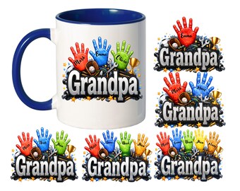 Custom Grandpa Mug Wrap PNG | Up to 5 Kids Hands | 11oz Mug Sublimation Design | Father’s Day Gift | Personalized Grandpa Mug Wrap