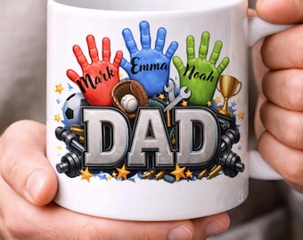 Personalized Dad Hands Mug Wrap PNG | Custom Kids Hands Sublimation Design (Digital Download)