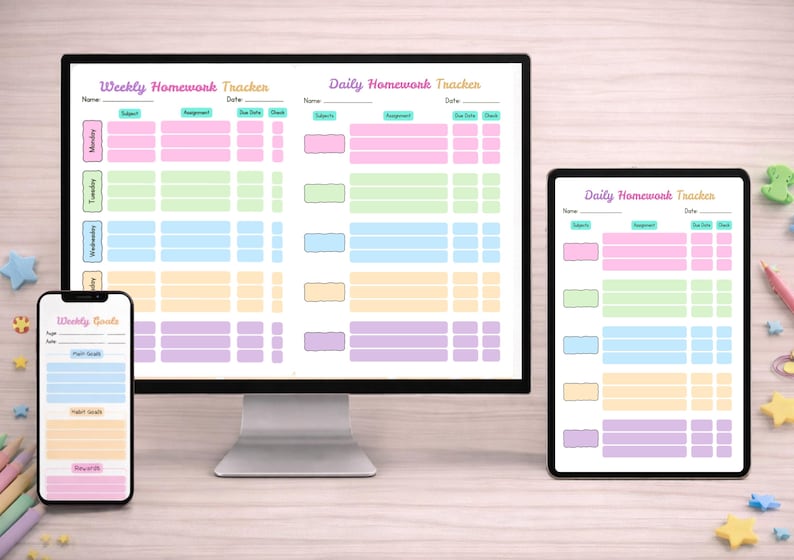 Kids Homework Planner Printable | Student Study Tracker (digital ...