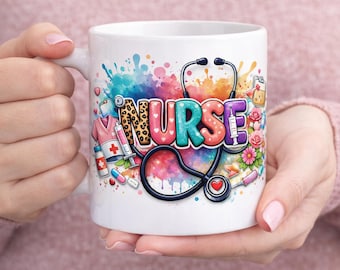 Nurse Life Sublimation Mug Wrap PNG | 11oz Coffee Cup Design | Nurse Week Gift | RN CNA Lpn Printable | Watercolor Digital Download