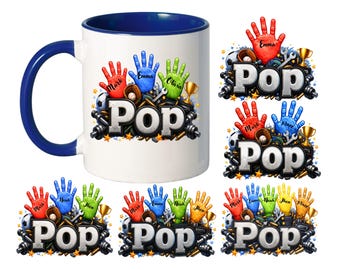 Custom Pop Mug Wrap PNG | Up to 5 Kids Hands | 11oz Mug Sublation Design | Father’s Day Gift | Personalized Pop Mug Wrap | Digital Download