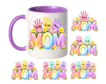 Custom Mom Mug Wrap PNG - Personalized 3D Mama Mug Design for Up to 5 Kids | Floral Mother's Day Mug Sublimation Template | Family Mug