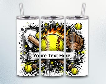 Personalized Softball Tumbler Wrap PNG, Custom Softball Player Name, 20oz Skinny Tumbler Sublimation, Softball Gift, Digital Download