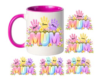 Floral Mum Handprint Mug Wrap PNG | Custom Kids Mother's Day Sublimation Design (Digital Download)
