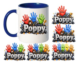 Custom Dad Mug Design with up to 5 Kids Hands| Poppy Father’s Day Mug Wrap PNG | Personalized Dad Mug Design| 3D Inflated Dad Gift |Digital