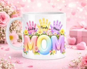 Custom Mom Mug with Kids Names | 11oz Floral Mama Coffee Mug | Personalized Mothers Day Gift for Mom | Gift from Kids | Ceramic Mug