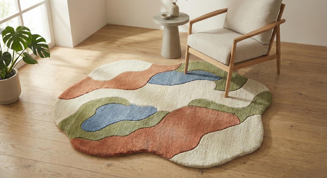 Modern Abstract Hand Tufted Rug, Irregular Shape Organic Design Wool ...
