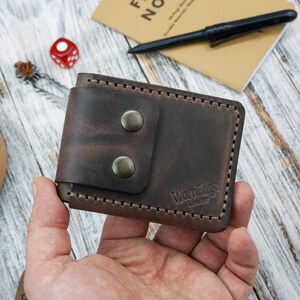 Portefeuille à deux volets en cuir avec fermeture à bouton | Portefeuille EDC minimaliste fait main | Portefeuille compact pour homme en cuir pleine fleur