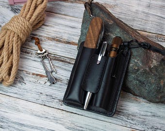 Organizador EDC de cuero hecho a mano: estuche de cuero para cuchillos, bolígrafos, linternas y monedas