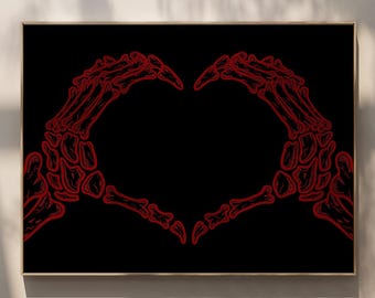 Rote Skeletthände Herz Print - Gothic Valentinstag Dekor (Digitaler Download)