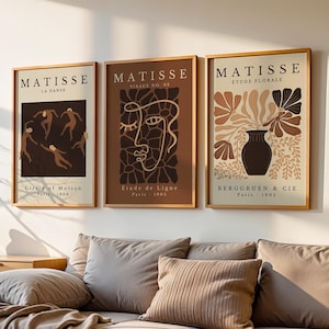 Wandbild-Set in Braun-Neutral, Mokka-Matisse-Drucke, moderne beige Galerie-Wanddekoration, Poster-Set für ein warmes Wohnzimmer