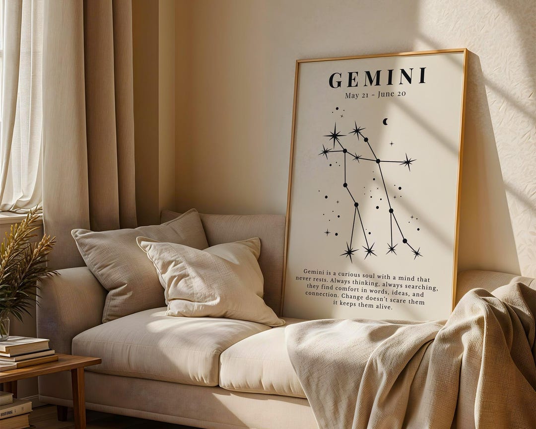 Gemini Constellation Art Print, Minimalist Zodiac Poster (digital ...