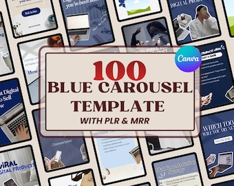 Blaue Instagram Karussell Vorlagen, Canva Editable, MRR PLR (Digital Download)