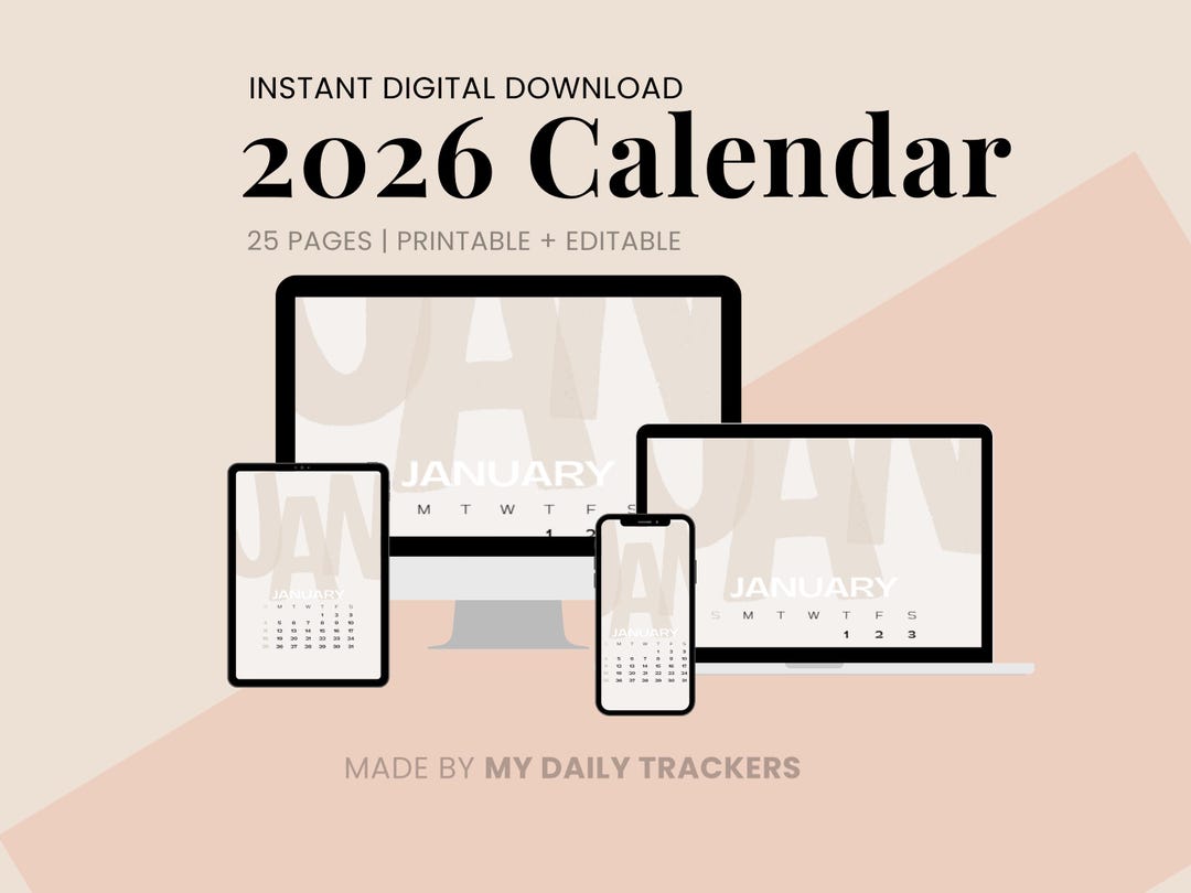 2026 Calendar Digital Download Dated Monthly Calendar PDF Minimalist ...