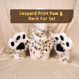 Leopard Print Polyester Furry Paw Scarf Gloves Set Soft Warm Fursuit Accessory for Furry Cosplay Roleplay Party Performance and Daily Wear