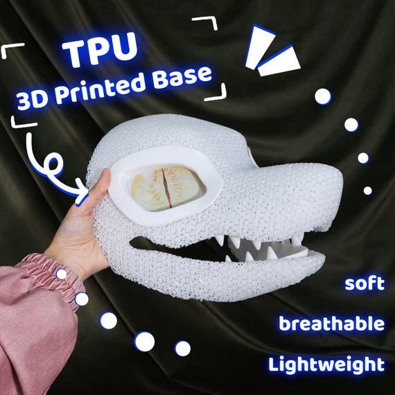 Soft Breathable TPU 3D Printed Furry Mask Base Shark Dog Fantasy Creature Durable Fursuit Head Base For Cosplay Enthusiasts And Makers