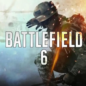 Peut inclure: L'image présente le texte "BATTLEFIELD 6" en blanc, en gras. Un soldat en tenue de camouflage est visible, portant un casque et un casque. L'arrière-plan est flou et enfumé, créant une sensation d'action et de mouvement.