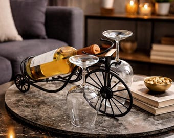 Handmade Metal Bicycle Wine Holder – Rustic Industrial Bottle Glass Rack