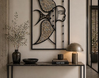 Luxury stone and metal wall art – Abstract female face – Modern bohemian living room decoration- Handmade, not laser cut
