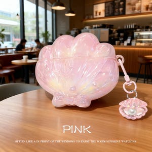 Estuche bonito para AirPods con diseño de sirena y concha marina con lazo, estuche con perla iridiscente para AirPods 1, 2, 3, 4 y Pro.