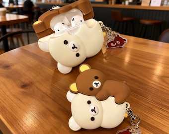 Custodia per AirPods a forma di orsetto con ciondolo, custodia in silicone a forma di orsetto in 3D, regalo per ragazze, custodia protettiva per AirPods Pro e AirPods 1/2/3/4