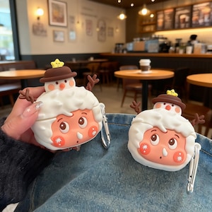 Funda navideña para AirPods, funda para auriculares con diseño de muñeco de nieve kawaii, funda de silicona con dibujos animados de invierno, funda para AirPods Pro 1/2/3/4, regalo para amantes de los gatos.