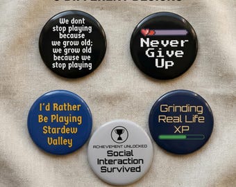 Gamer Humor Pin Button Set, Video Gamer Pins, Funny Gaming Buttons Pack, Gamer Lifestyle Pins