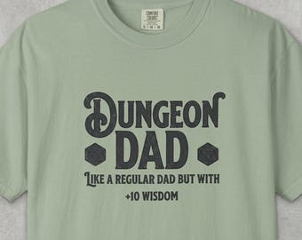 Dungeon Dad Comfort Colors 1717 Shirt, Personalized DnD Dad T-Shirt, RPG Dad Gift, Custom +Stat Gaming Shirt