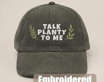 Talk Planty To Me Embroidered Cap, Funny Plant Lover Hat, Botanical Pun Hat, Plant Mom Baseball Cap, Gardening Gift Nature Hat