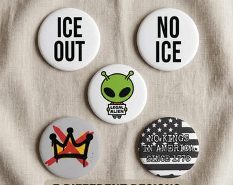 No Kings No ICE Pin Buttons, Protest Pin Set, Activism Buttons Pack, Political Statement Pins