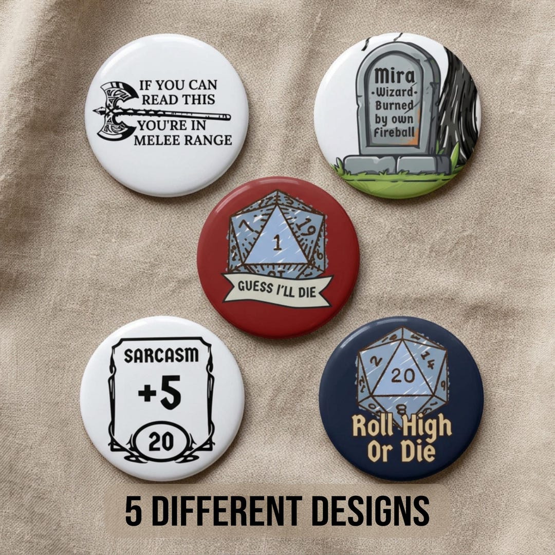 RPG Pin Button Set, Dnd Inspired Pins, Tabletop Gaming Buttons, Fantasy ...