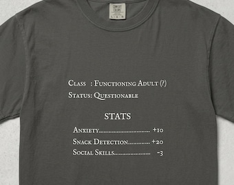 Funny DnD Character Sheet T Shirt, RPG Stats Humor Tee, Tabletop Gamer Shirt, Nerd Humor Graphic Tee