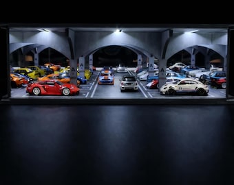 Diorama de estacionamiento subterráneo a escala 1:64 con luces LED, gran exhibición, montaje DIY para colección de autos fundidos a presión, regalo