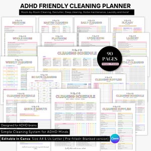 ADHD Cleaning Planner, Cleaning Checklist and Schedule, Home Reset, Declutter, Family Chore Charts