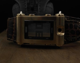 Vintage Citizen Independent Quartz Digital Watch | Gold-Tone Case Brown Leather Strap | Japanese Retro Wristwatch