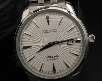 Seiko Presage Automatic White Dial Men’s Watch Japan Made Dress Timepiece Classic Mechanical Wristwatch Elegant Vintage Retro Gift for Him