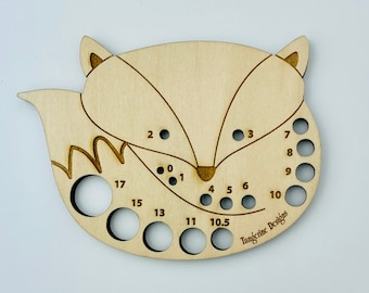 Fox Knitting Needle Gauge, Laser Cut Wood, Sizes 0 to 17