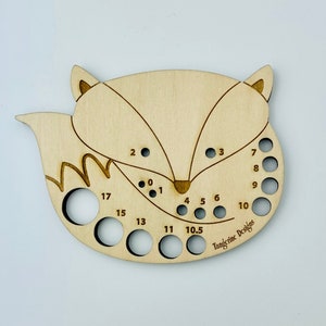 Fox Knitting Needle Gauge, Laser Cut Wood, Sizes 0 to 17