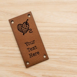 Custom Text Crochet Heart Faux Leather Sew In Tags for Crochet