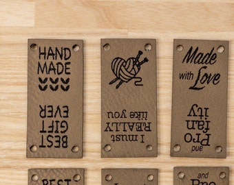 Faux Leather Sew In Tags for Knitting - Set of 6 - Choose Color