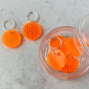 Knit Stitch Markers, Acrylic, Soldered Ring Marker, Set of 6, Highlighter Orange