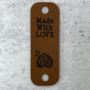 Made With Love Faux Leather Screw In Tags for Knitting/Crochet Set of 3 Screws Included Various Color Options Chestnut