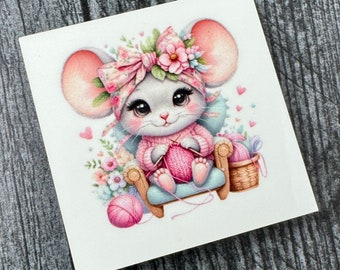 Mouse Knitting Sublimated Square Magnet