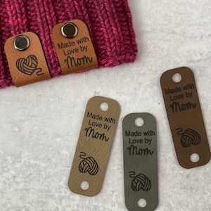 Made With Love by MOM • Faux Leather Screw In Tags for Knitting/Crochet • Set of 3 • Screws Included • Various Color Options