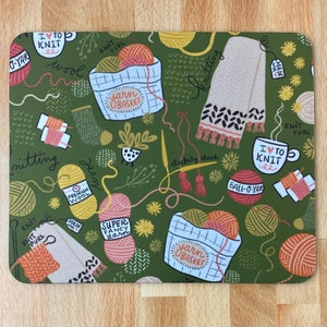 Mouse Pad for Knitters • Yarn Basket • Yarn • Knit • Purl • Green