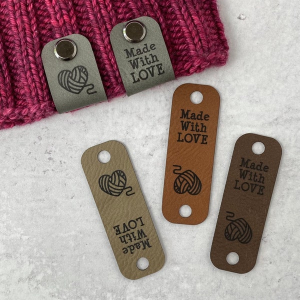 Made With Love Faux Leather Screw In Tags for Knitting/Crochet • Set of 3 • Screws Included • Various Color Options